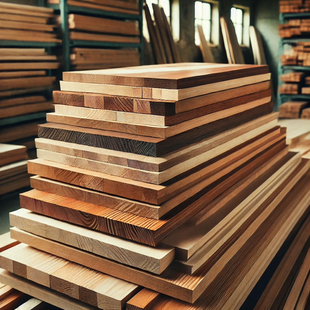 A stack of solid wood sheets